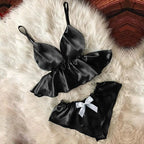 Silk V-Neck Cami & Bowknot Shorts Nightwear Set