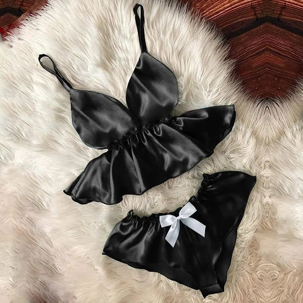 Silk V-Neck Cami & Bowknot Shorts Nightwear Set