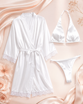 Elegant Lace Satin Robe & Bikini Set