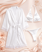 Elegant Lace Satin Robe & Bikini Set