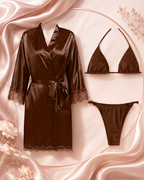 Elegant Lace Satin Robe & Bikini Set