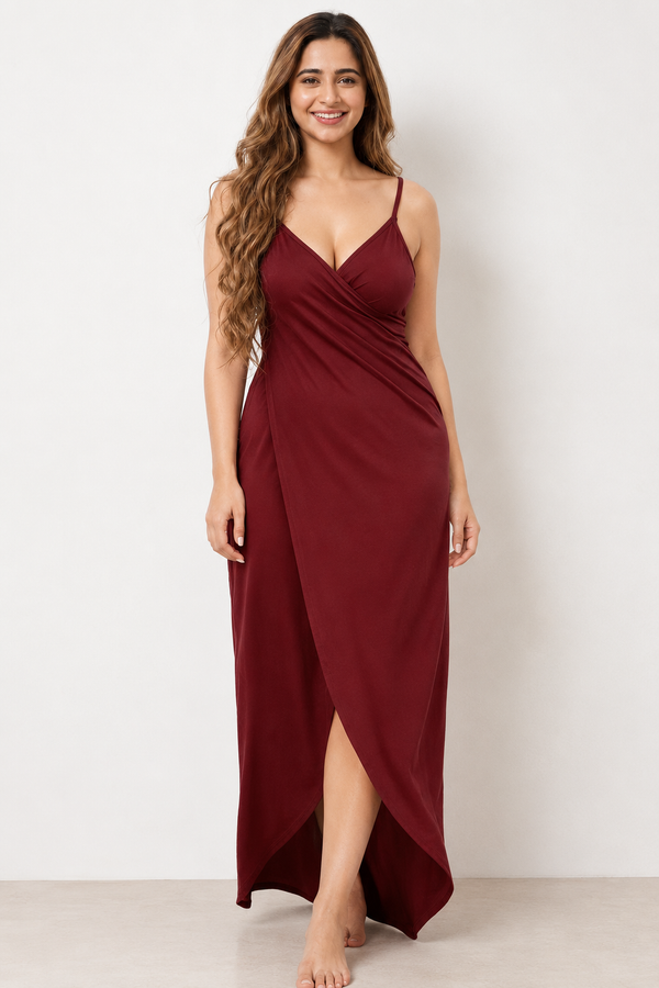 Wrap Satin Crepe | Elegant Women’s Sleep Dress | Nightgown